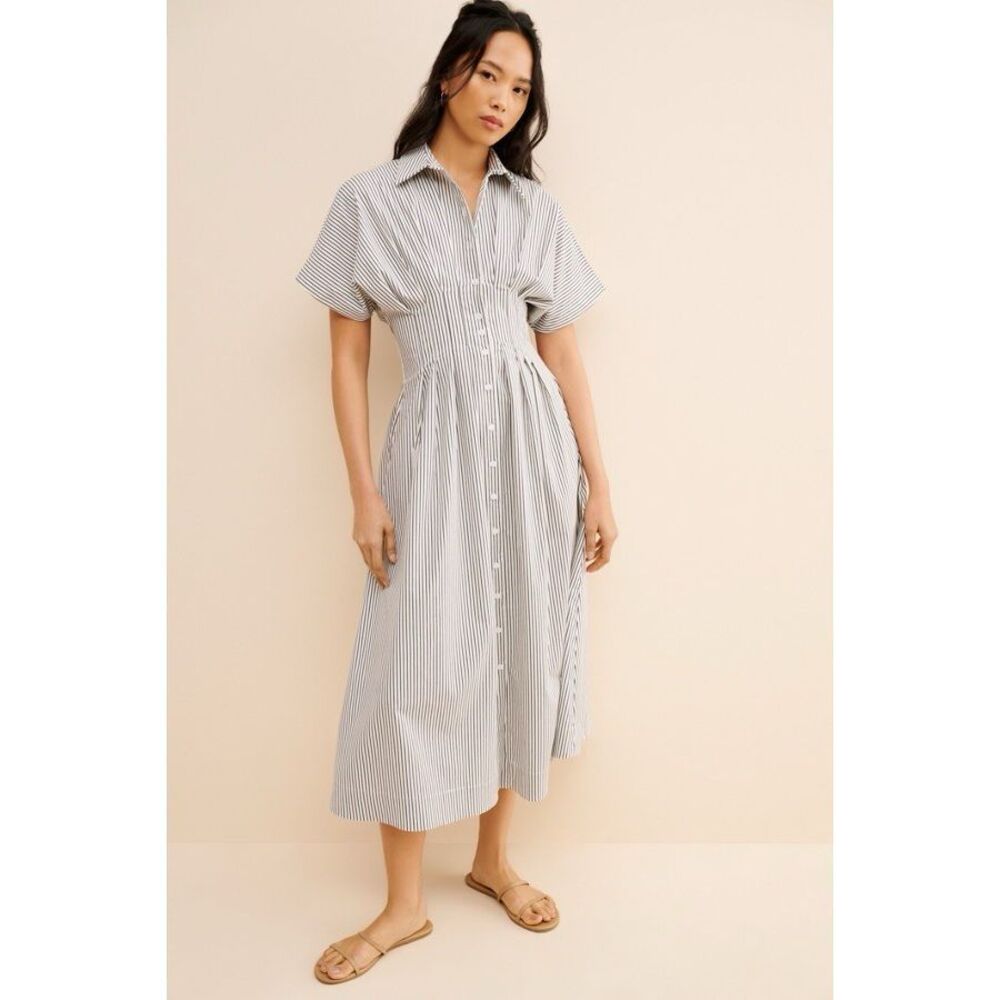 New Anthropologie The Tobie Button-Front Pleated Shirt Dress by Exquise Size L